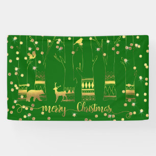 Green Gold Christmas Woodland Confetti Sparkles Banner