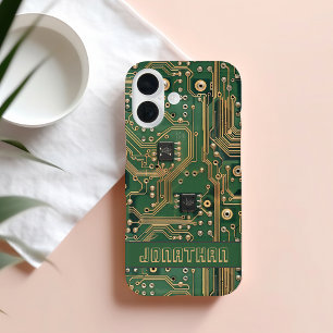 Green Gold Circuit Board Personalised  iPhone 16 Case