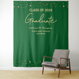 Green Gold Class 2024 backdrop graduation Custom Tapestry