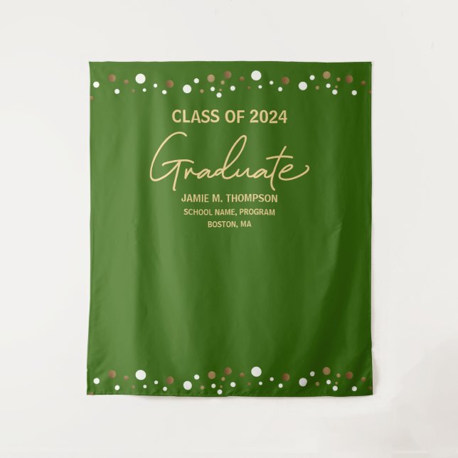 Green Gold Class of 2024 backdrop graduation Tapestry (Front)