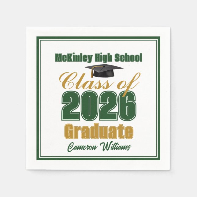 Green Gold Class of 2026 Custom Graduation Party Napkin (Front)
