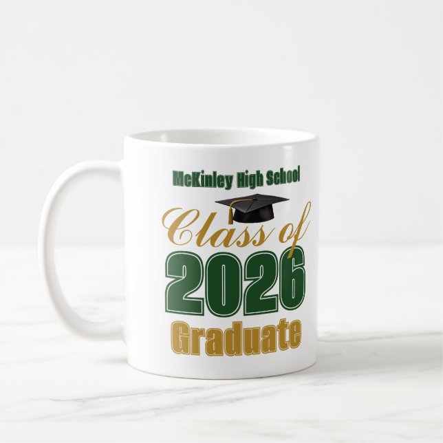 Green Gold Class of 2026 Graduate Gift Coffee Mug (Left)