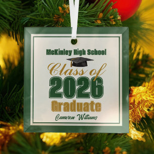 Green Gold Class of 2026 Graduation Christmas Glass Tree Decoration