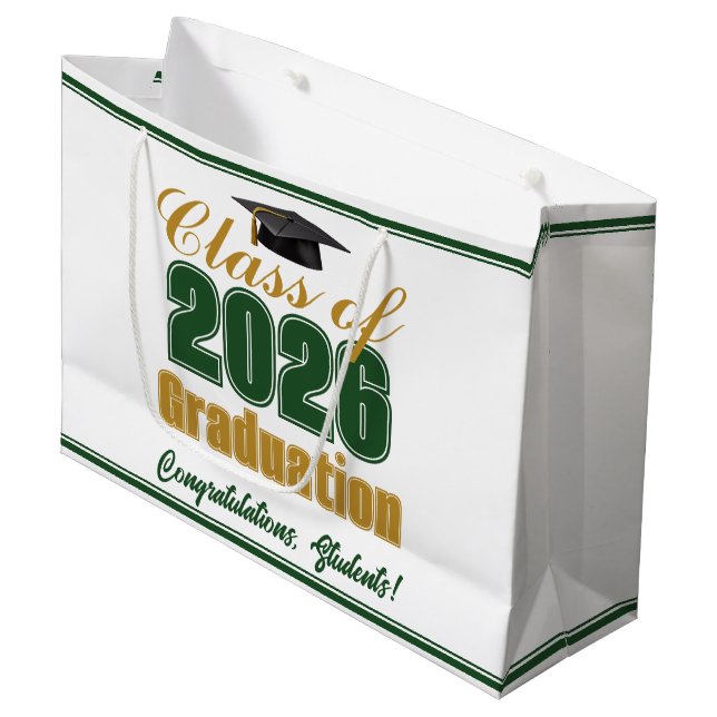 Green Gold Class of 2026 Graduation Custom Large Gift Bag (Front Angled)