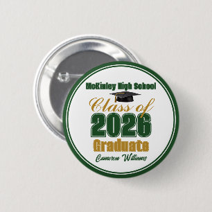 Green Gold Class of 2026 Graduation Keepsake 6 Cm Round Badge