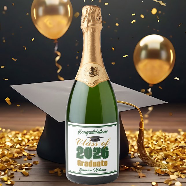Green Gold Class of 2026 Graduation Party Sparkling Wine Label (Creator Uploaded)