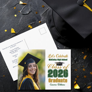 Green Gold Class of 2026 Photo Graduation Party Invitation Postcard