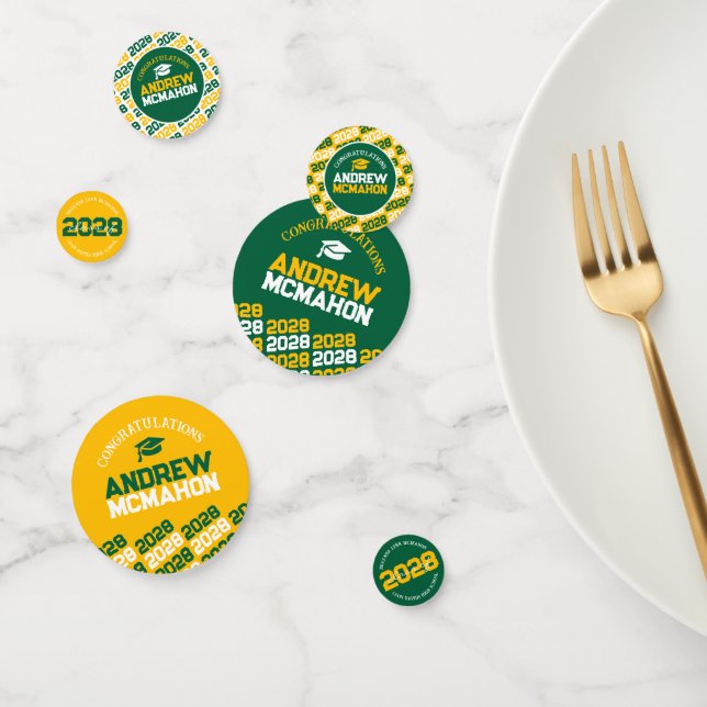 Green & Gold Class of ANY YEAR Personalised Party Confetti (Group)