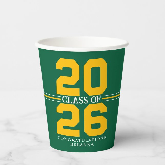 Green & Gold Class of Personalised Graduation Paper Cups (Front)