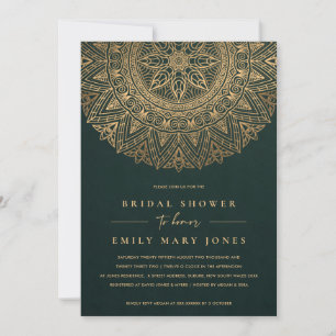 GREEN GOLD CLASSIC ORNATE MANDALA BRIDAL SHOWER INVITATION