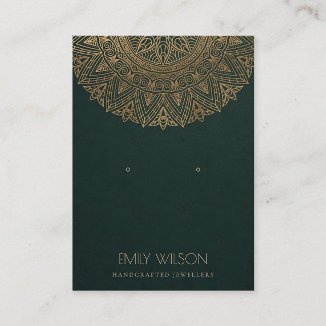 GREEN GOLD CLASSIC ORNATE MANDALA EARRING DISPLAY BUSINESS CARD (Front)