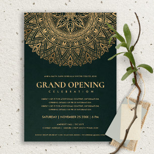GREEN GOLD CLASSIC ORNATE MANDALA GRAND OPENING INVITATION