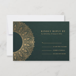 GREEN GOLD CLASSIC ORNATE MANDALA WEDDING RSVP