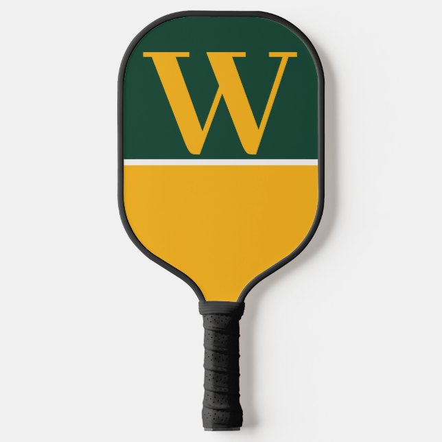 Green & Gold College Monogram Pickleball Paddle (Front)