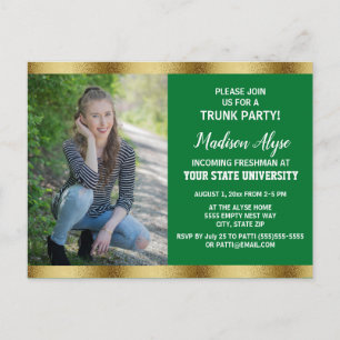 Green Gold College Trunk Graduation Party Photo Postcard