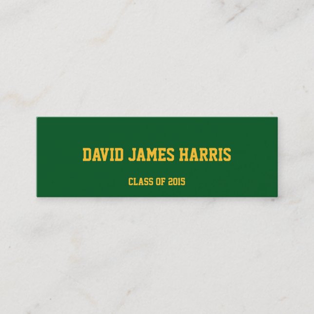 Green gold collegiate graduation insert name card (Front)