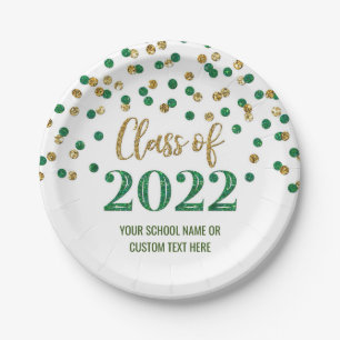 Green Gold Confetti Graduation 2022 Paper Plate