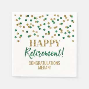 Green Gold Confetti Happy Retirement Napkin