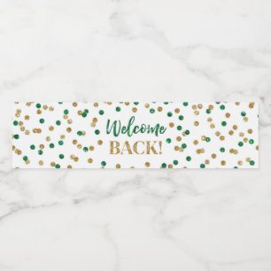 Green Gold Confetti Welcome Back  Water Bottle Label