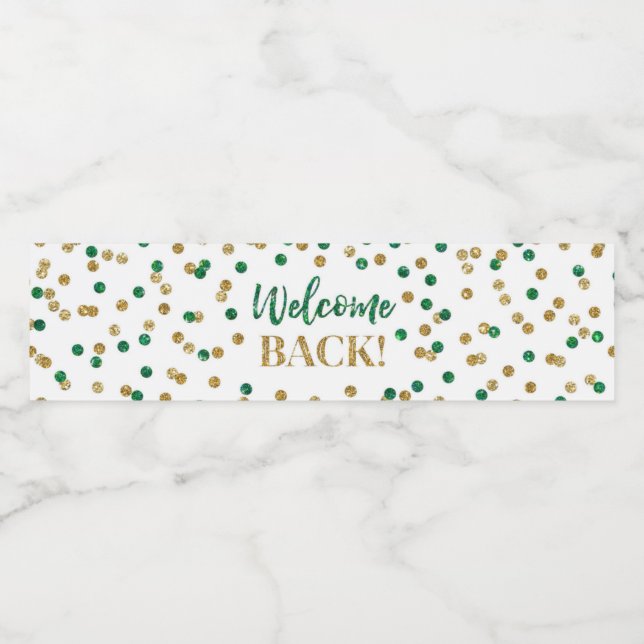 Green Gold Confetti Welcome Back  Water Bottle Label (Single Label)
