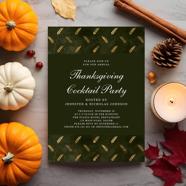 Green Gold Crop Thanksgiving Cocktail Party Invitation (Green Gold Crop Thanksgiving Cocktail Party Invitation)
