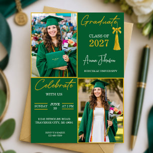 Green & Gold Custom Photo Graduation Party  Invitation