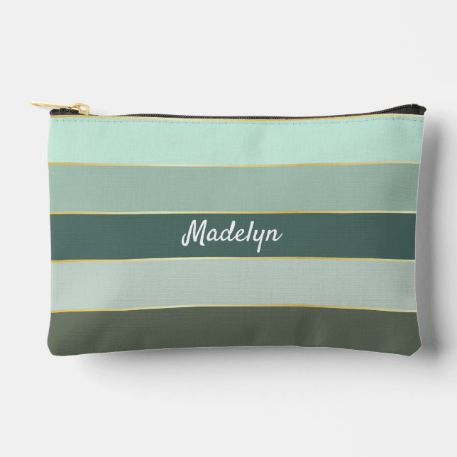 green gold Custom Summer Colour Block Stripes Accessory Pouch (Front)
