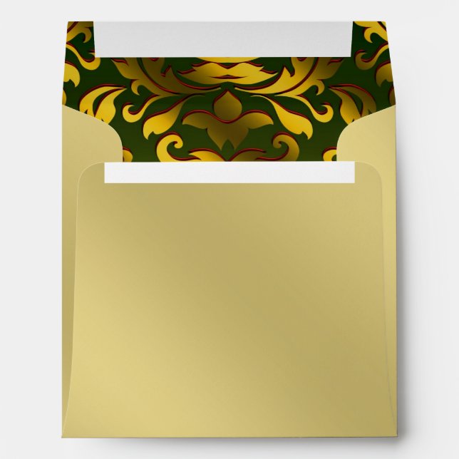 Green Gold Damask Christmas Holiday Envelopes (Back (Bottom))