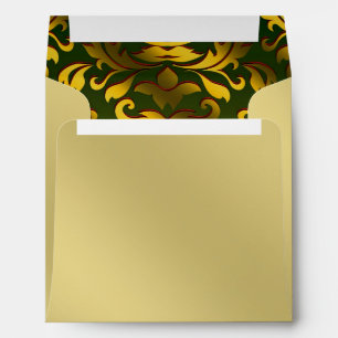 Green Gold Damask Christmas Holiday Envelopes
