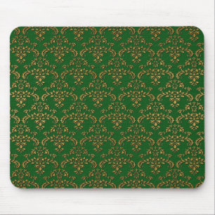Green & Gold Damask Pattern Mouse Pad