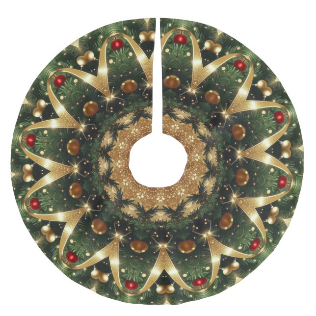 Green Gold Decorative Christmas Tree Skirt (Front)