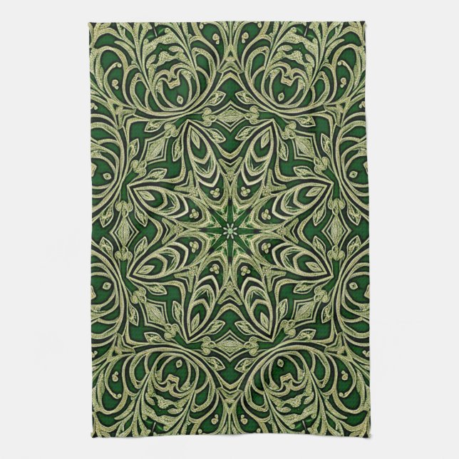 Green Gold Decorative Holiday Kitchen Towel (Vertical)