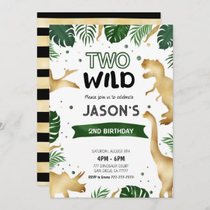 Green & Gold Dinosaur Birthday Party Invitation