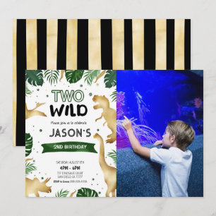 Green & Gold Dinosaur Birthday Party Photo Invitation