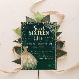 Green Gold Dress Tiara,Diamonds Sweet 16 RSVP  Invitation
