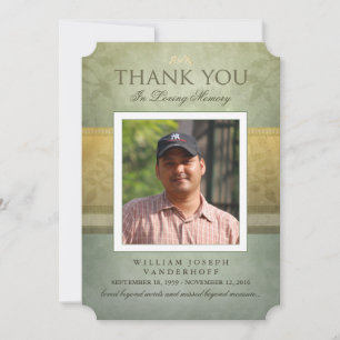 Green & Gold Elegance Thank You Memorial Card