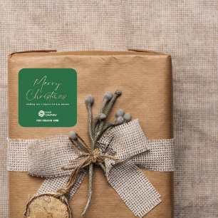 Green Gold Elegant Christmas Custom Logo Business Square Sticker