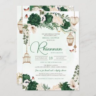 Green & Gold Elegant Floral Garden Bridal Shower Invitation