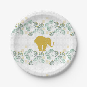 Green & Gold Elephant Safari Jungle Zoo Paper Plate