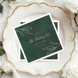 Green Gold Emerald Botanical Enchanted Wedding Napkin