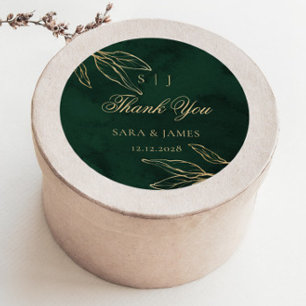 Green Gold Emerald Botanical Wedding Thank you Classic Round Sticker