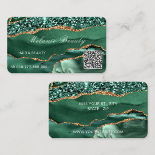 Green Gold Emerald Business Card with Your QR Code