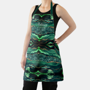 Green Gold Emerald Custom Name Apron