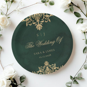 Green Gold Emerald Victorian Enchanted Wedding Paper Plate