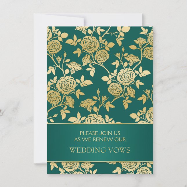 Green & gold English roses Wedding Vow Renewal Invitation (Front)