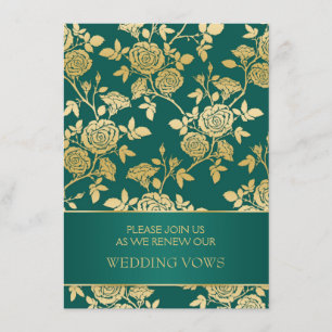Green & gold English roses Wedding Vow Renewal Invitation