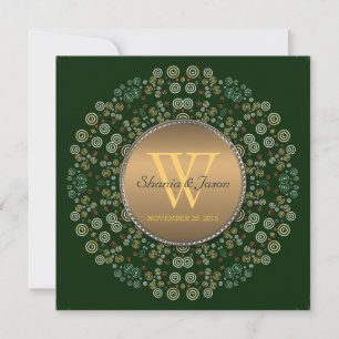 Green & Gold Eternal Circle Monogram Wedding Invitation