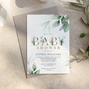 Green & Gold Eucalyptus Baby Shower Invitation
