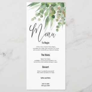 Green Gold Eucalyptus Leaves Script wedding Menu