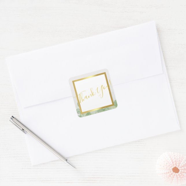 Green & Gold Eucalyptus Thank You Cards Square Sticker (Envelope)